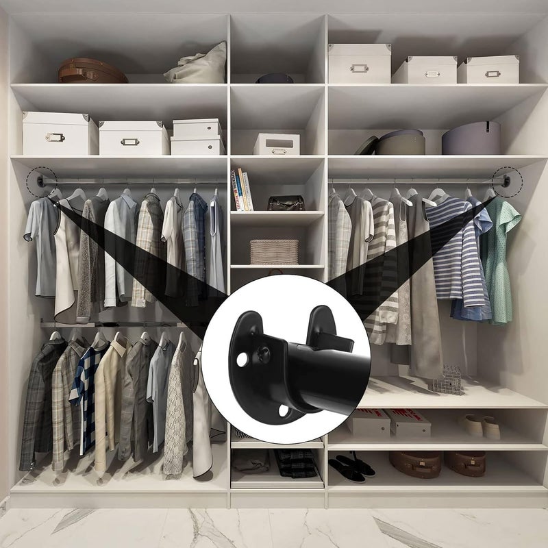 RHBLME 10PCS Stainless Steel Closet Rod Brackets Black, 1-1/4 Inch Diameter U-Shaped Closet Rod Holders, Heavy Duty Closet Rod End Supports Closet Pole Sockets Flange Rod Holder Set with Screws - Image 5